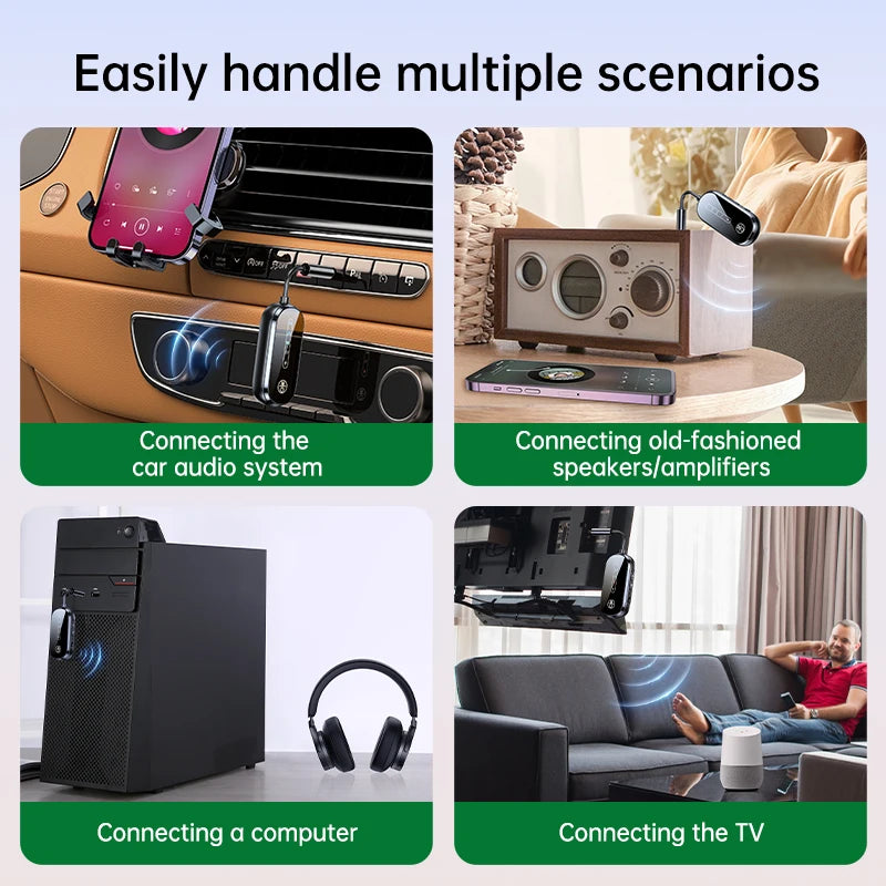 2 in 1 Bluetooth 5.4 Transmitter Receiver Stereo 3.5Mm AUX Airplane Audio Wireless Adapter Mic for TV PC Headphone Car Aircraft