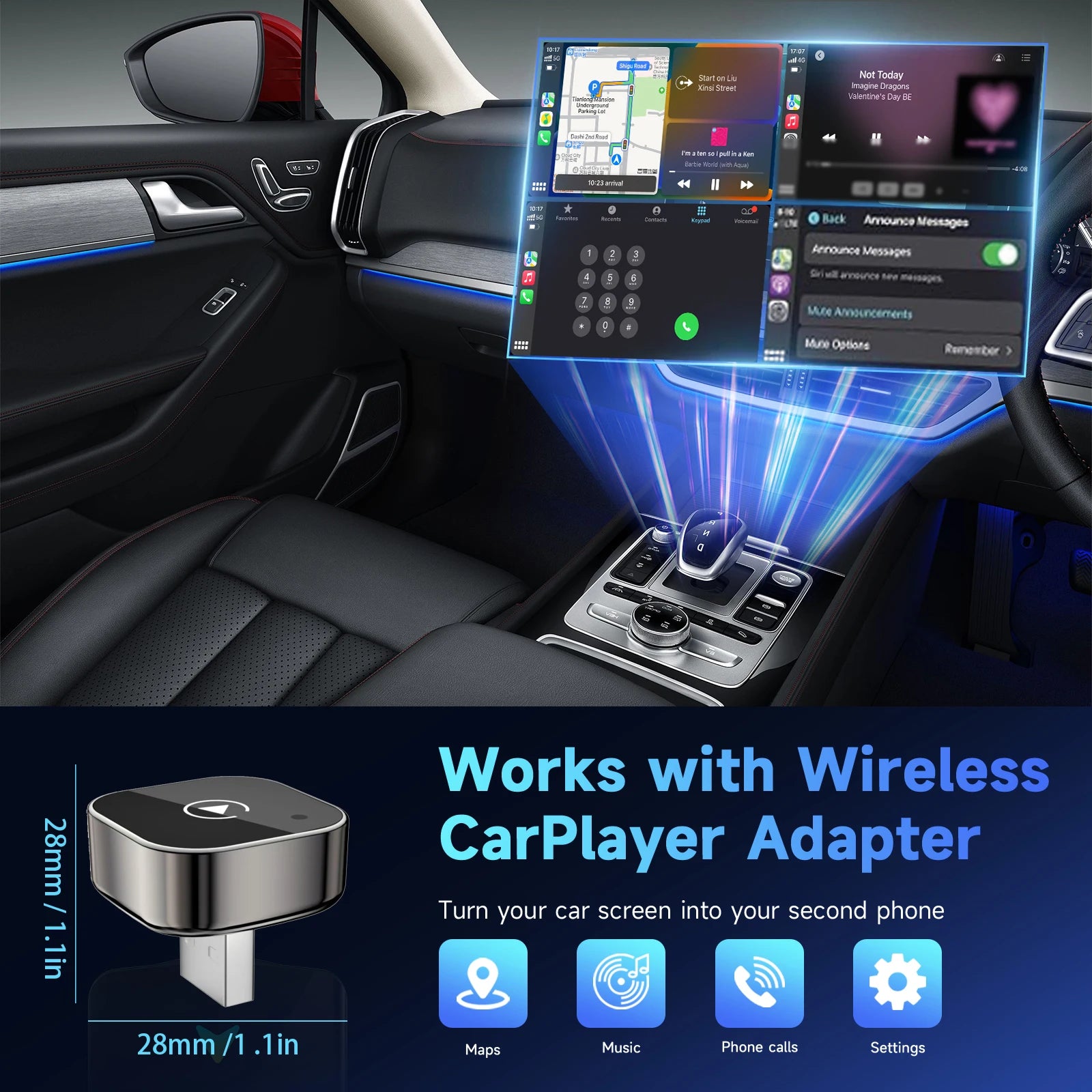 2In1 Wireless Carplay Adapter Android Auto AI Smart Box Car Intelligent Systems for VW Toyota Nissan Honda Ford Benz