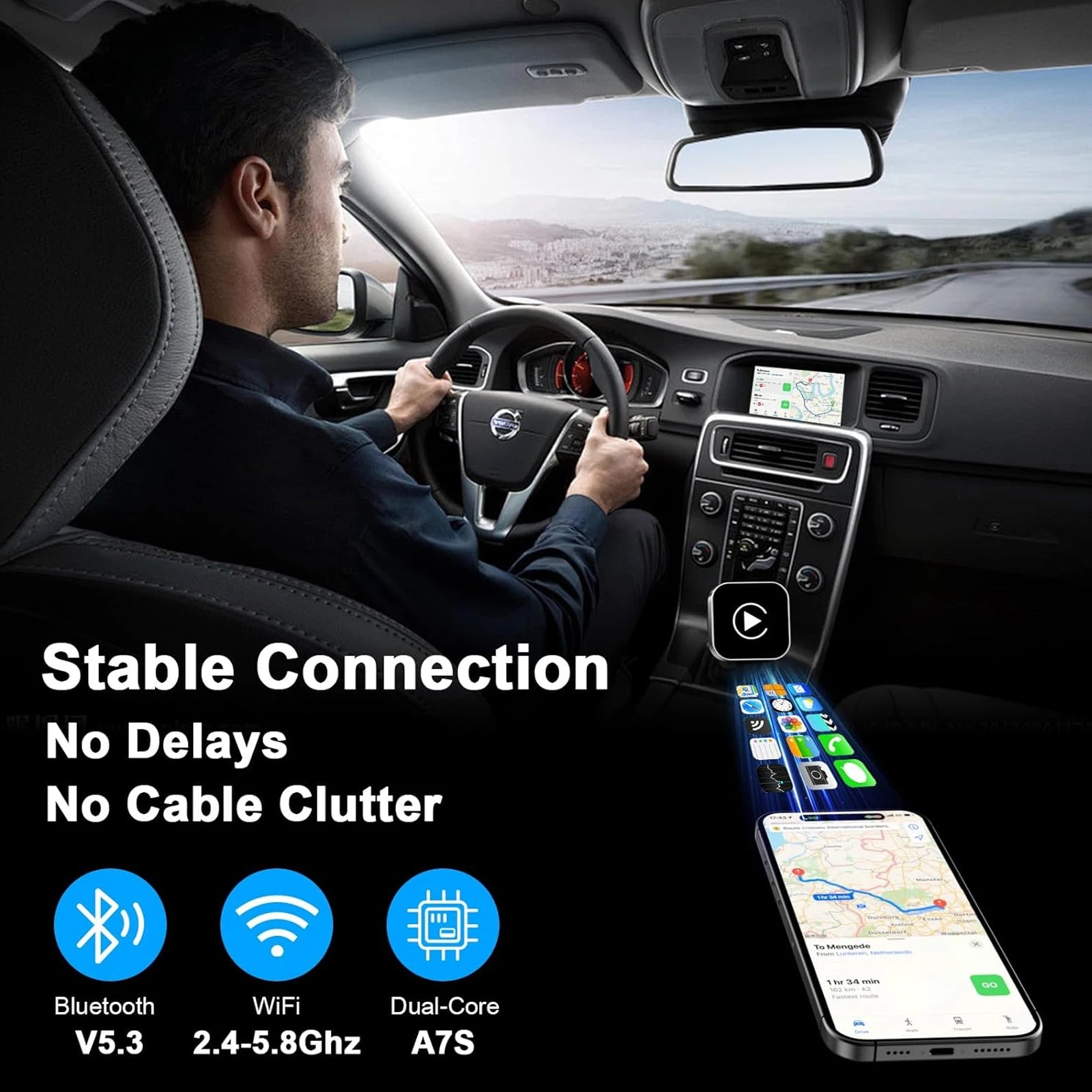 2In1 Wireless Carplay Adapter Android Auto AI Smart Box Car Intelligent Systems for VW Toyota Nissan Honda Ford Benz