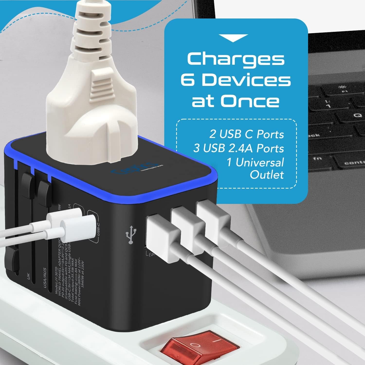 Universal Travel Adapter, 35W International Power Adapter with PD & QC 3.0 Dual USB-C, 3 USB Travel Adapter Worldwide, Type I C G a Outlets 110V 220V A/C - EU Euro US UK (11-KU)