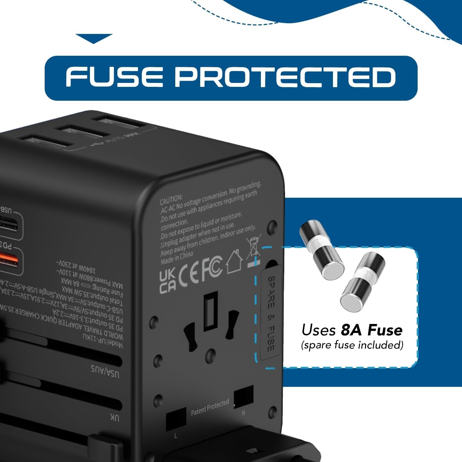 Universal Travel Adapter, 35W International Power Adapter with PD & QC 3.0 Dual USB-C, 3 USB Travel Adapter Worldwide, Type I C G a Outlets 110V 220V A/C - EU Euro US UK (11-KU)